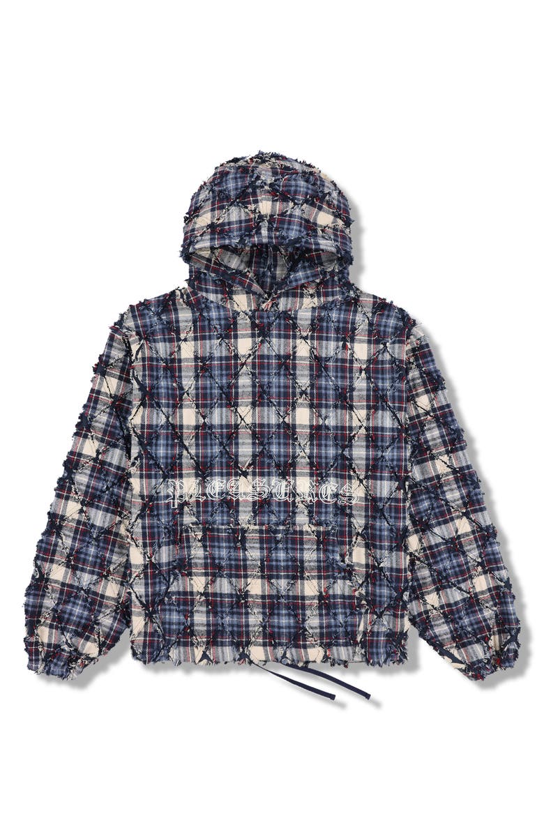 PLEASURES Mystic Flannel Poncho Hoodie, Alternate, color, Navy
