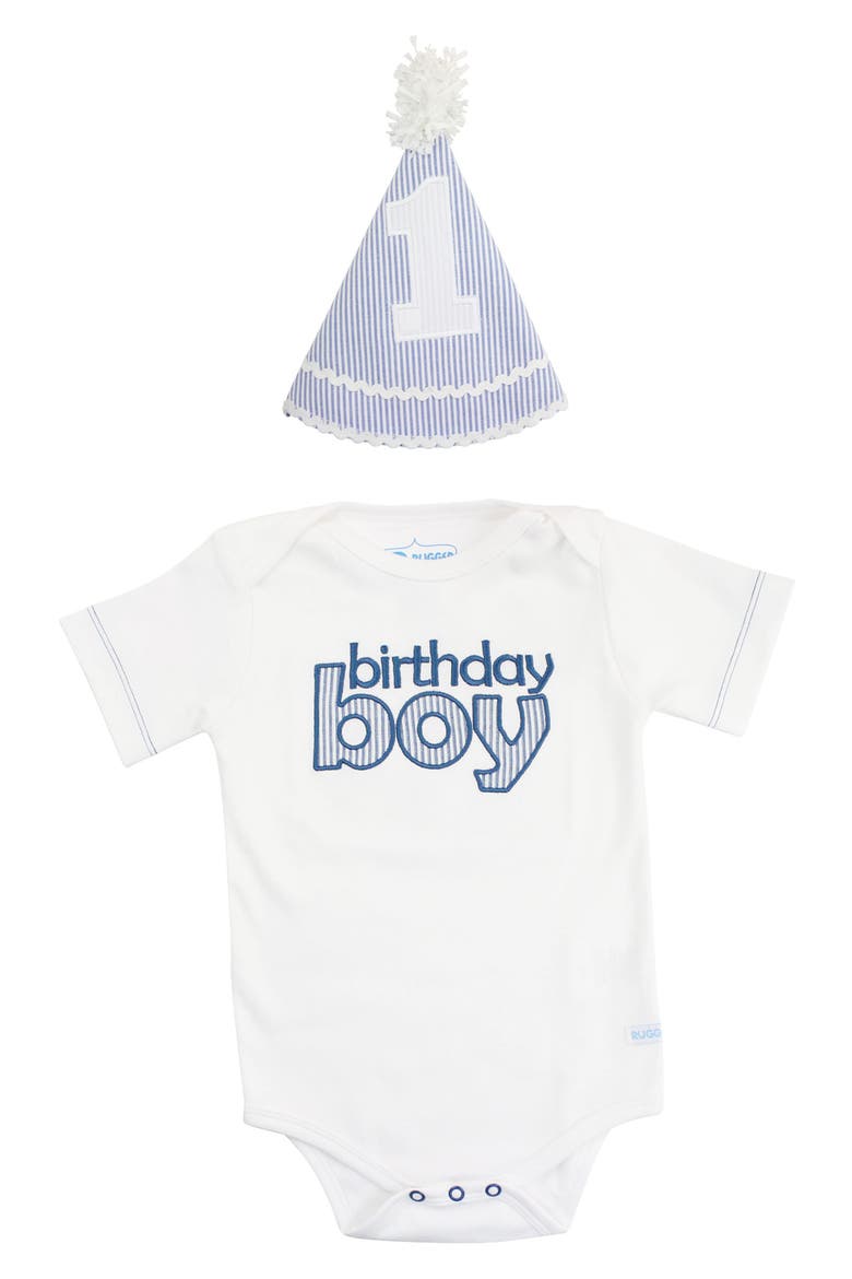Birthday Boy Party Hat & Bodysuit, Main, color, BLUE