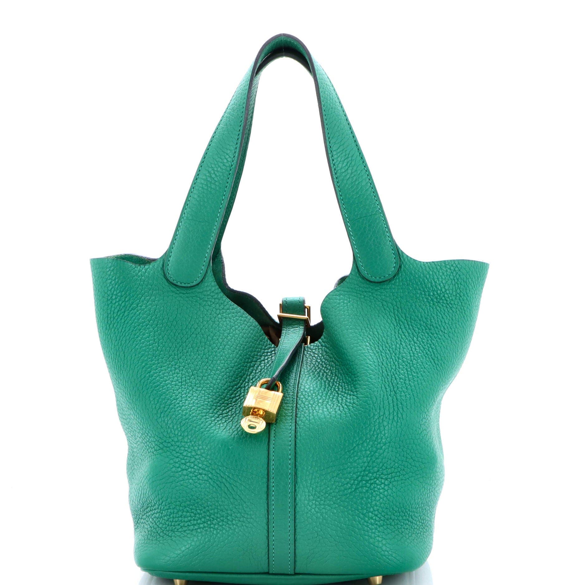 Pre-Owned Hermes Picotin Lock Bag Clemence MM, Main, color, Vert Vertigo