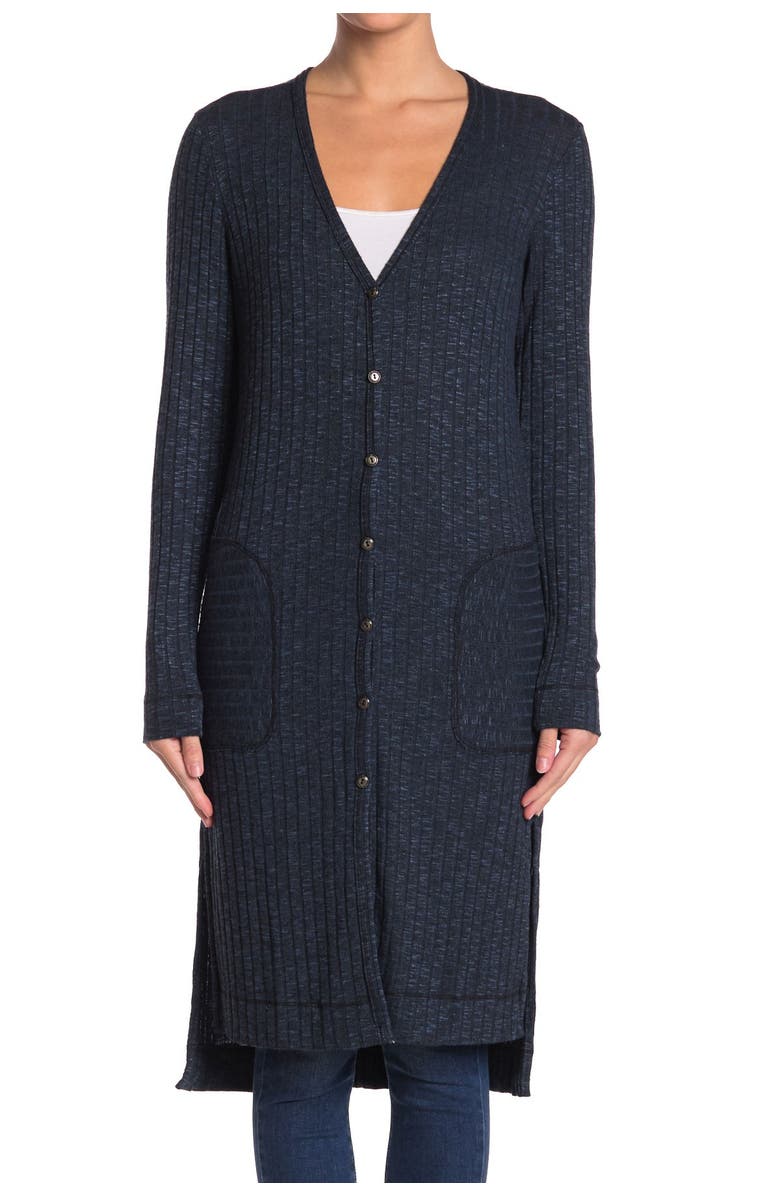 Michael Stars Elbow Patch Long High/Low Cardigan, Alternate, color, 