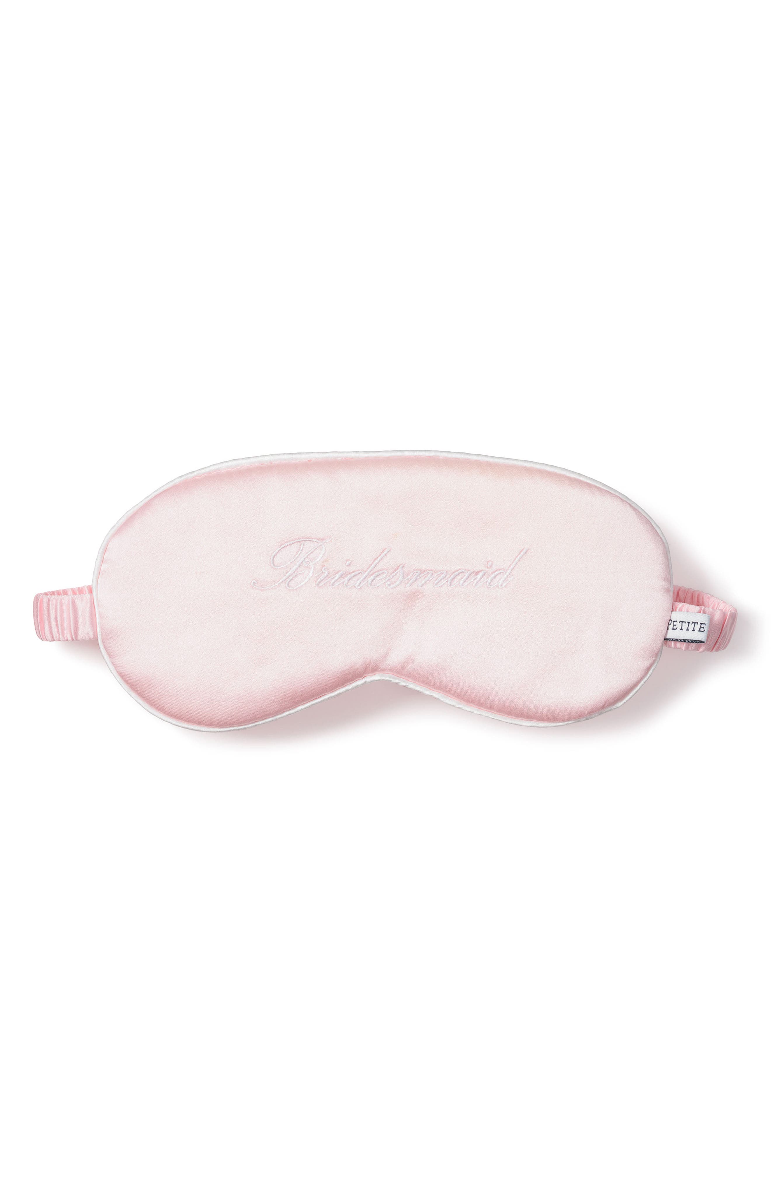 Petite Plume Bridesmaid Embroidered Silk Sleep Mask in Pink 