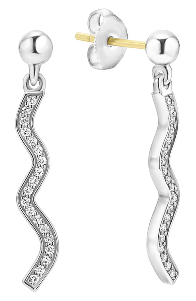 LAGOS Caviar Spark Diamond Wave Drop Earrings, Alternate, color, Silver