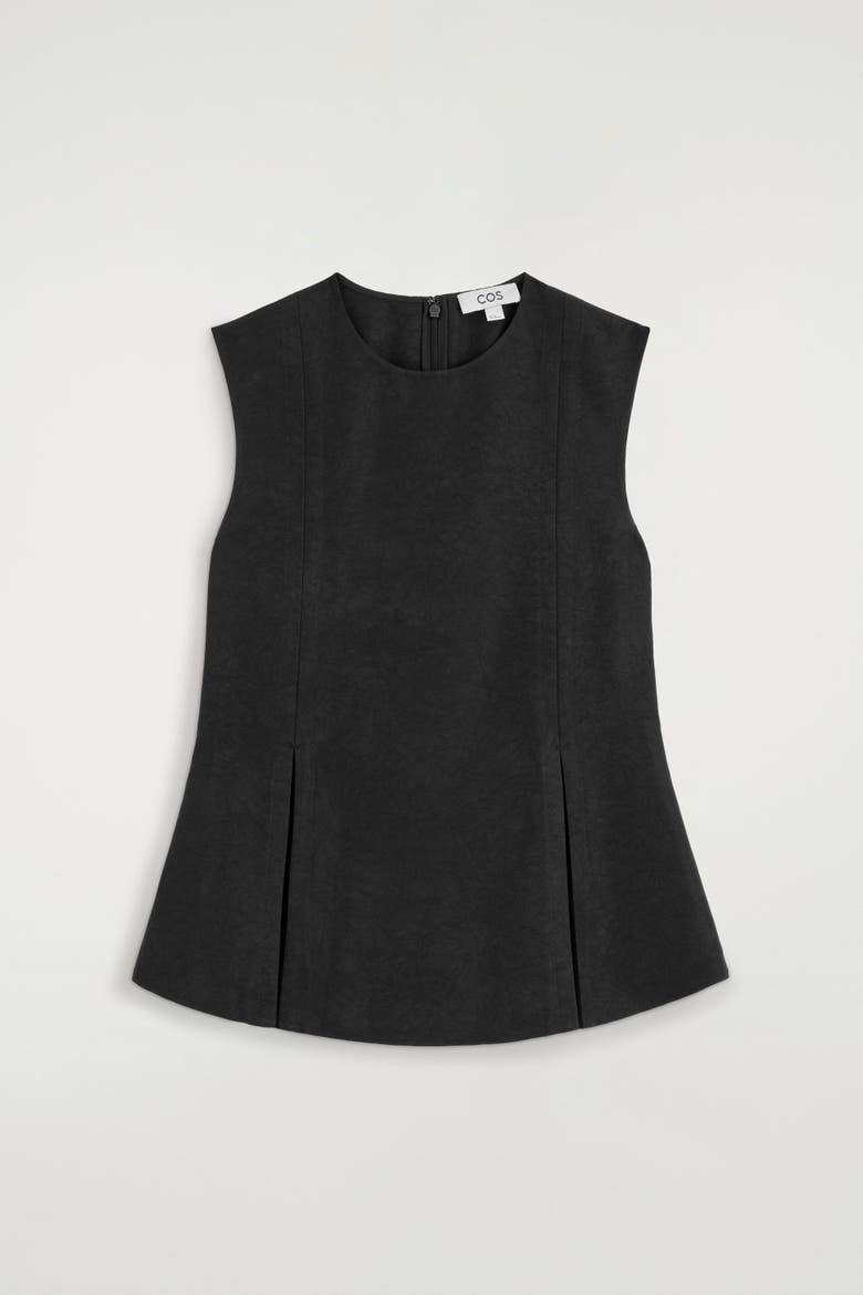 Pleated Peplum Top, Alternate, color, BLACK