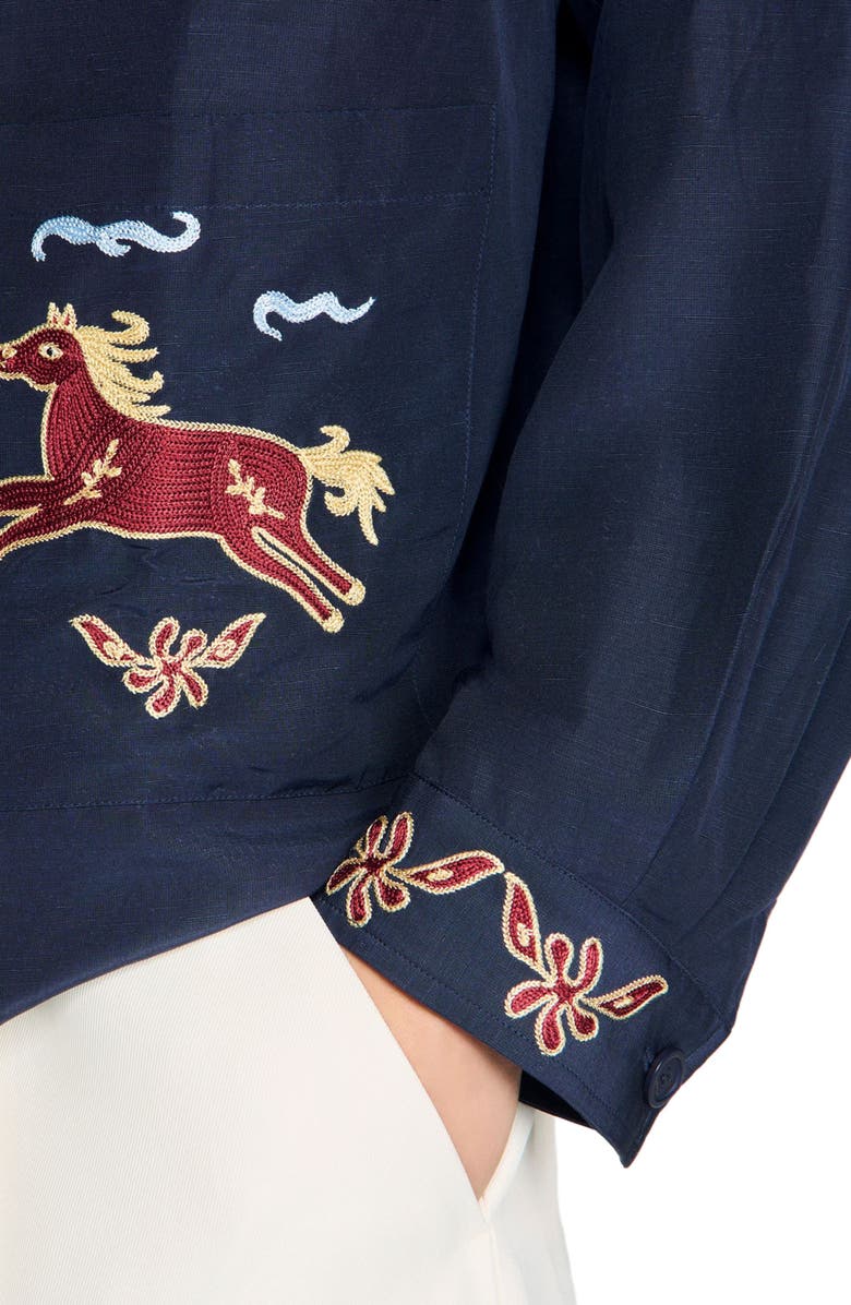 SANDRO Embroidered wing collar jacket, Alternate, color, Navy Blue