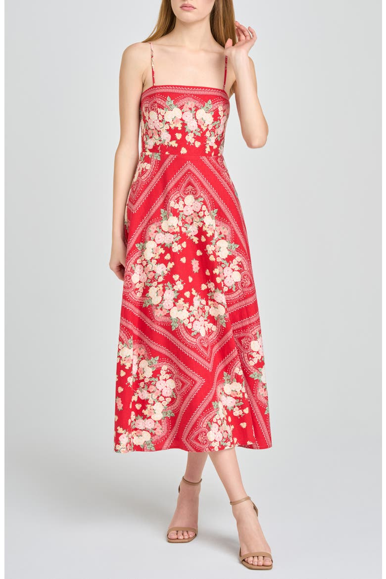 Josefina Floral Midi Dress, Main, color, RED SCARF