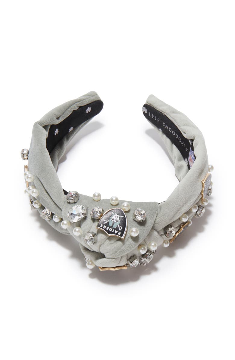 Lele Sadoughi Las Vegas Raiders Embellished Knotted Headband, Alternate, color, Gray 020