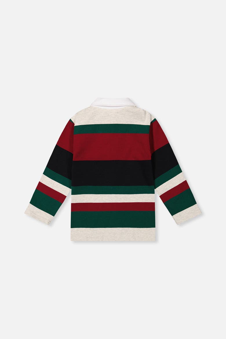 Striped Button Placket Long Sleeve Polo Top, Alternate, color, Blue Striped Red, Green & Grey