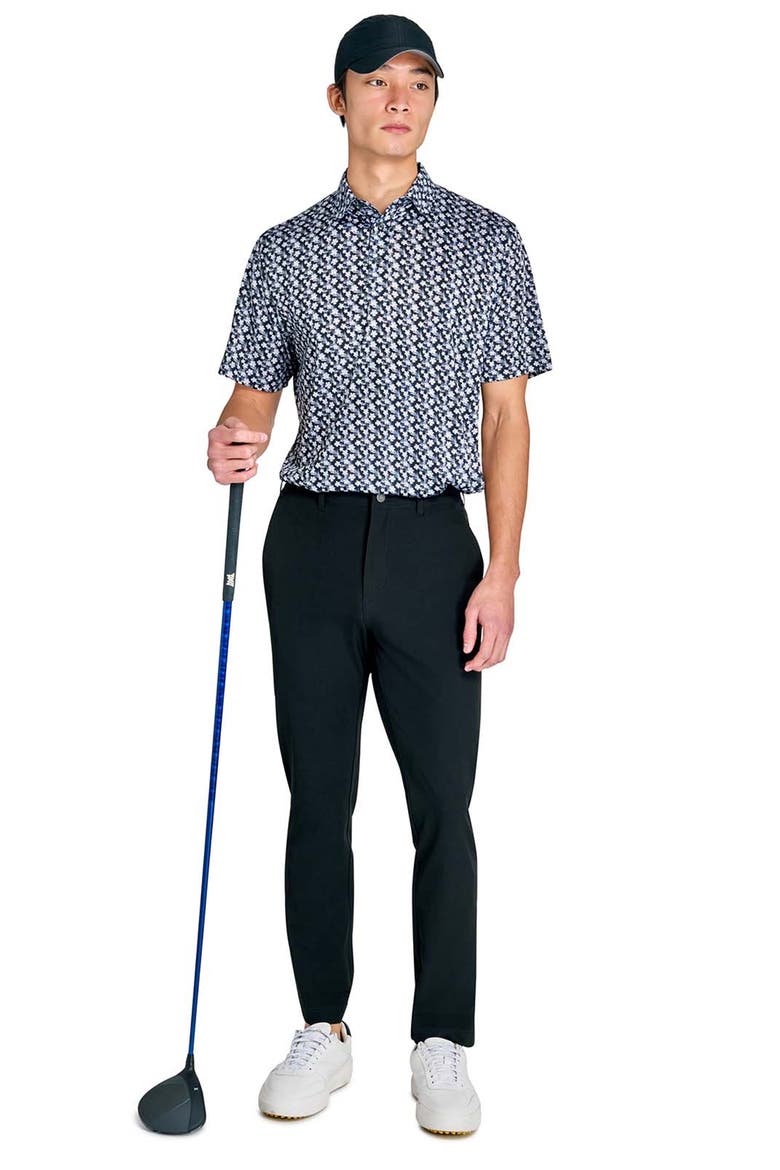 Regular Fit Tropical Flower Recycled Performance Golf Polo, Alternate, color, BLACK/WHITE