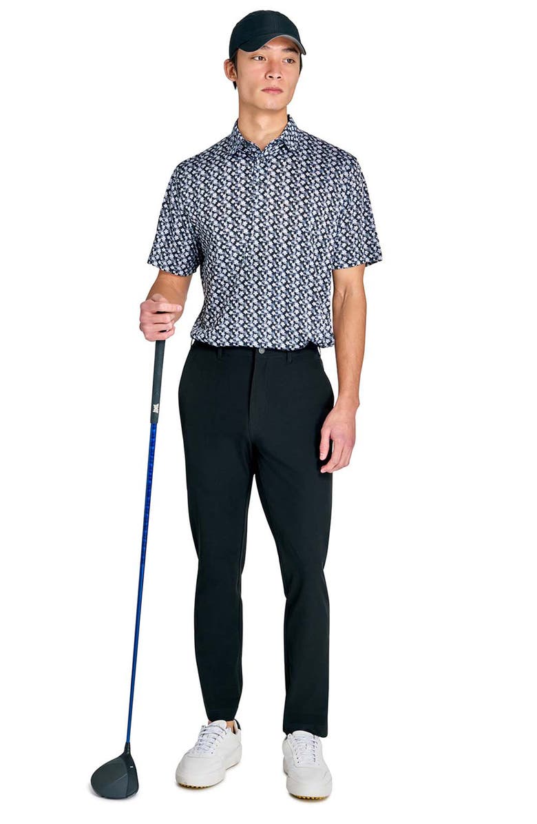 CONSTRUCT Regular Fit Tropical Flower Recycled Performance Golf Polo, Alternate, color, Black/White