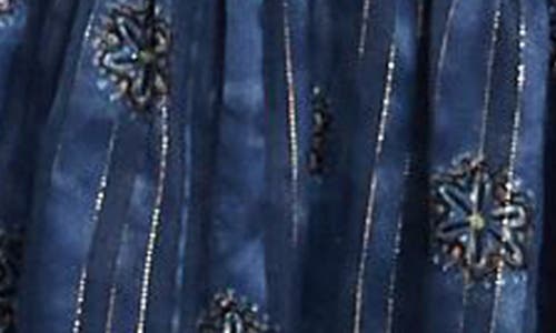 Scotch & Soda Metallic Smocked Waist Minidress In 6380-b Sides Motif Marine