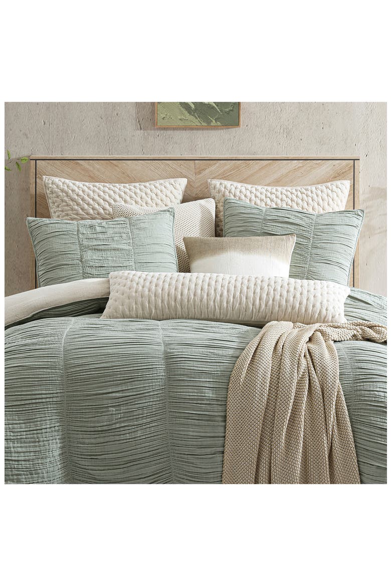 Ruched Gauze Duvet Cover & Shams Set, Alternate, color, GREEN