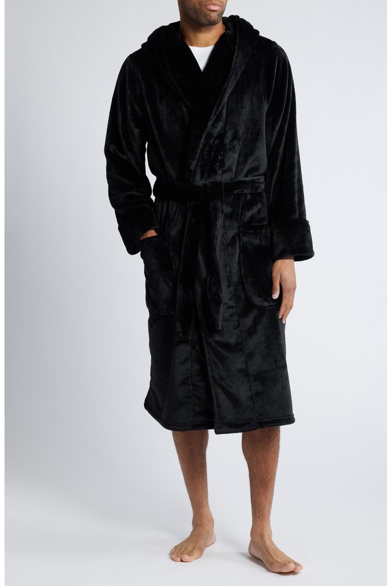 Fleece Hooded Robe, Main, color, BLACK