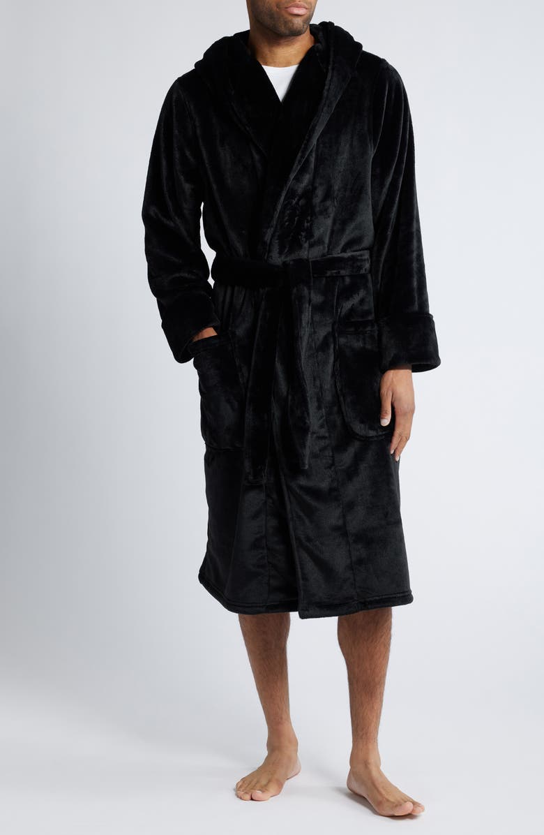 Nordstrom Fleece Hooded Robe, Main, color, Black