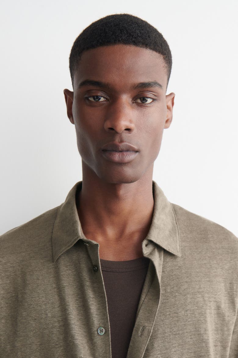 Linen-jersey Short-sleeved Shirt, Alternate, color, BROWN MÉLANGE