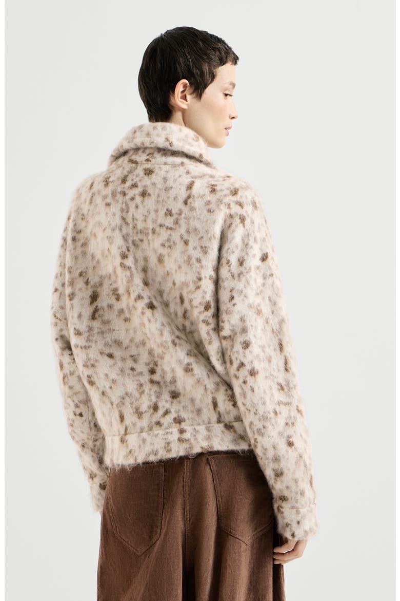 Lynx jacquard cardigan in mohair and wool with shiny zipper pull, Alternate, color, Buff