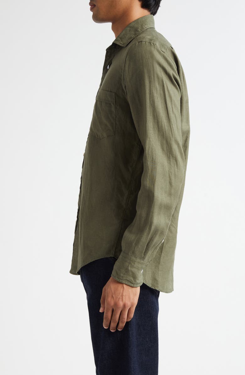 Drake's The Linen Summer Button-Up Shirt, Alternate, color, Khaki Green