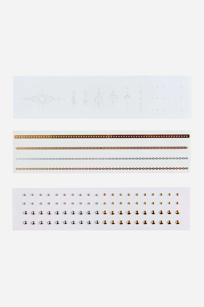 Boho Babe Temporary Tattoo Set Boho Festival Tattoos, Alternate, color, Metallic Gold