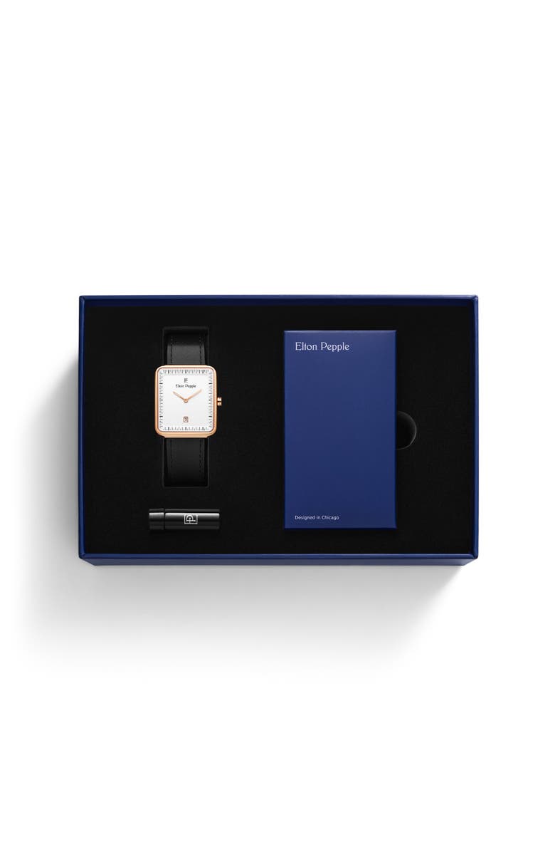 Elton Pepple Men's Modern Oakton - Bucktown, 38mm, Alternate, color, Eggshell White/Black/Rose Gold