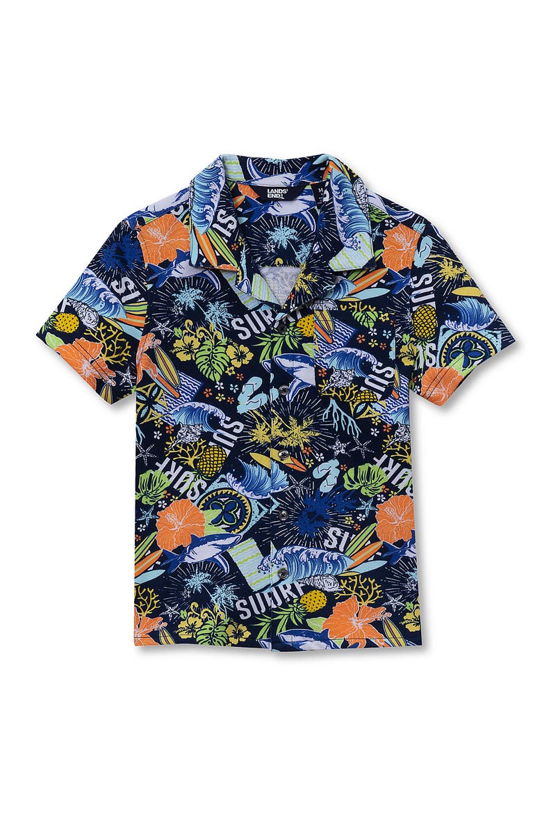 Boys Short Sleeve Slub Camp Shirt, Main, color, Pineapple Surf/Deep Sea Navy