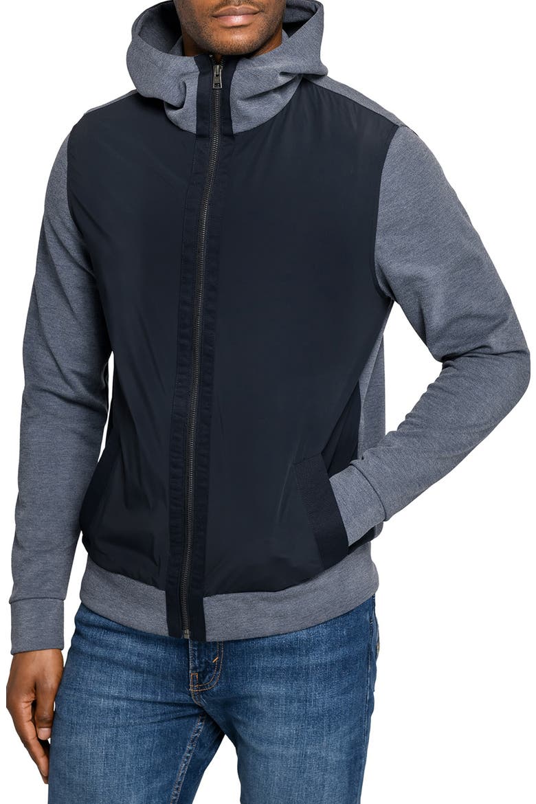 Slim Fit Colorblock Zip-Up Hoodie, Main, color, NAVY