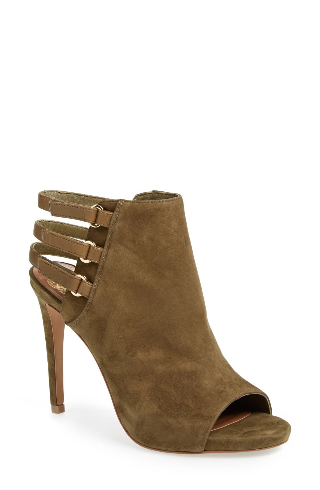 'Fenette' Leather Peep Toe Bootie, Main, color, OLIVE DRAB