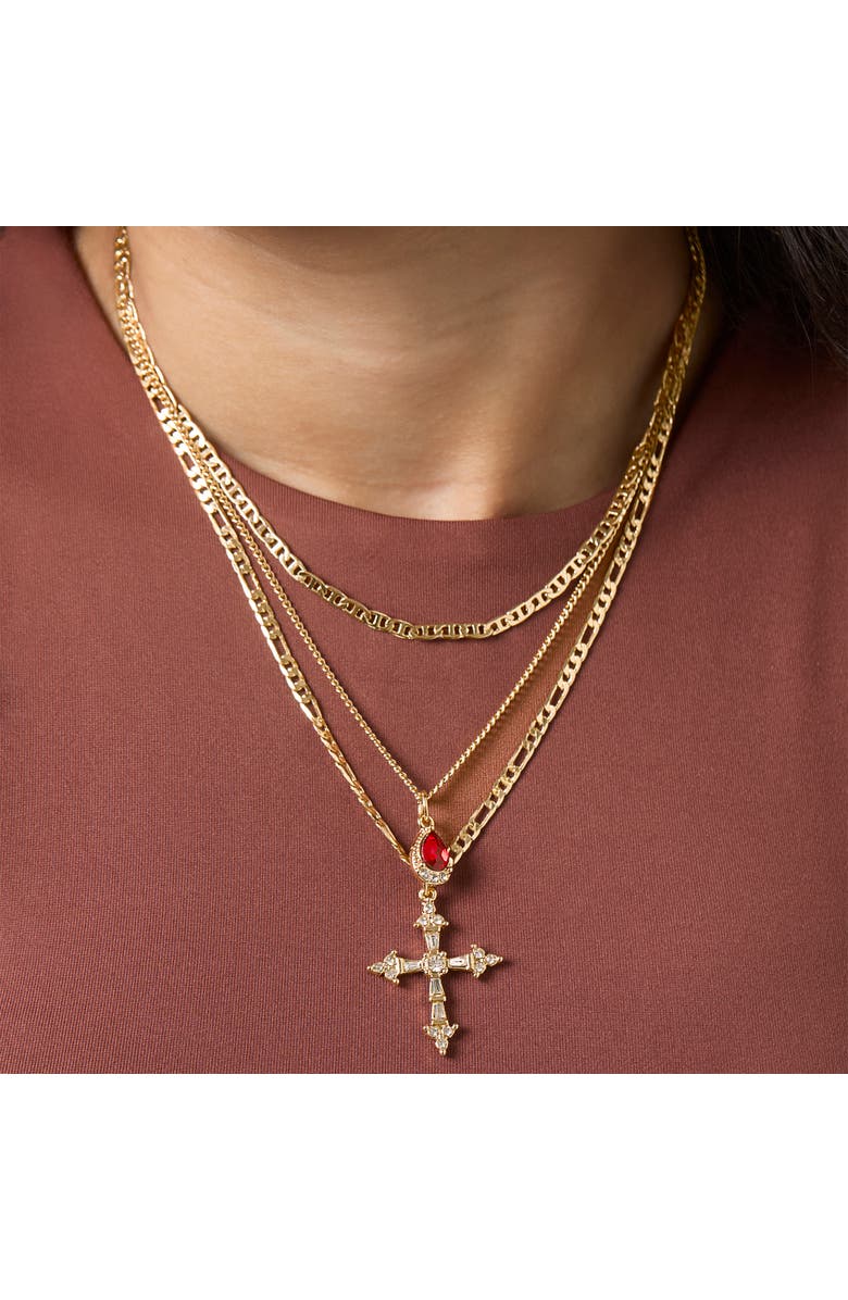 Jessica Simpson Layered Cross & Gem Necklace, Alternate, color, Gold
