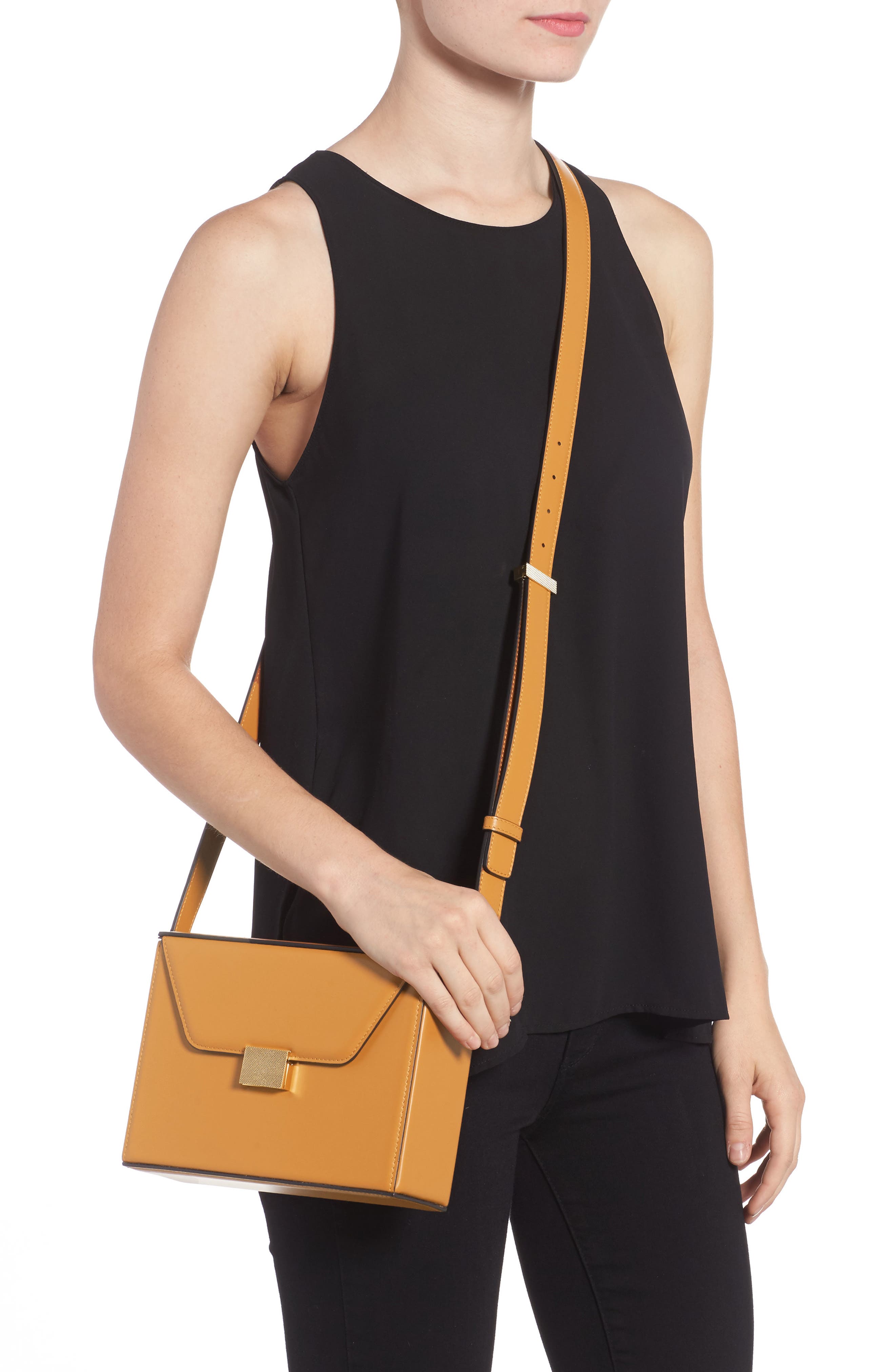 Vanity Calfskin Leather Box Bag, Alternate, color, MUSTARD