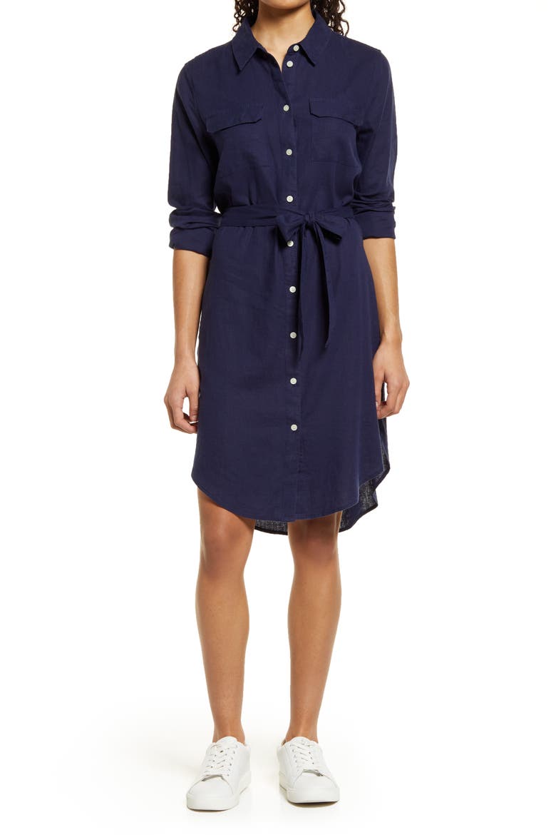 Linen Blend Shirtdress, Main, color, NAVY PEACOAT
