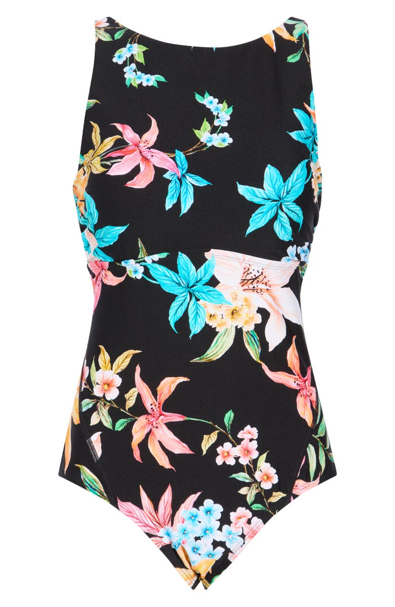 JANTZEN Garden Party High Line One-Piece Swimsuit, Alternate, color, Black