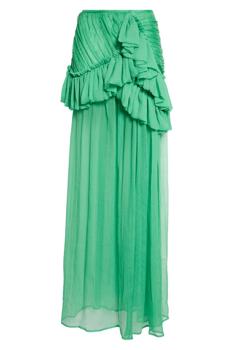Washed Mousseline Silk Ruffle Maxi Skirt, Alternate, color, GREEN