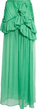 Dries Van Noten Washed Mousseline Silk Ruffle Maxi Skirt