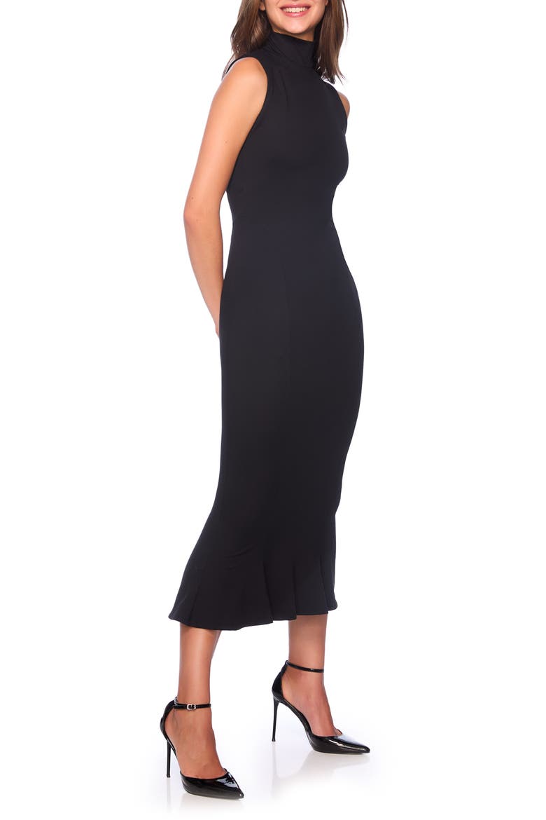 Mock Neck Trumpet Hem Midi Dress, Alternate, color, BLACK