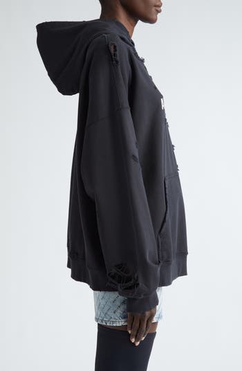Mirror Logo Oversized Ripped Hoodie