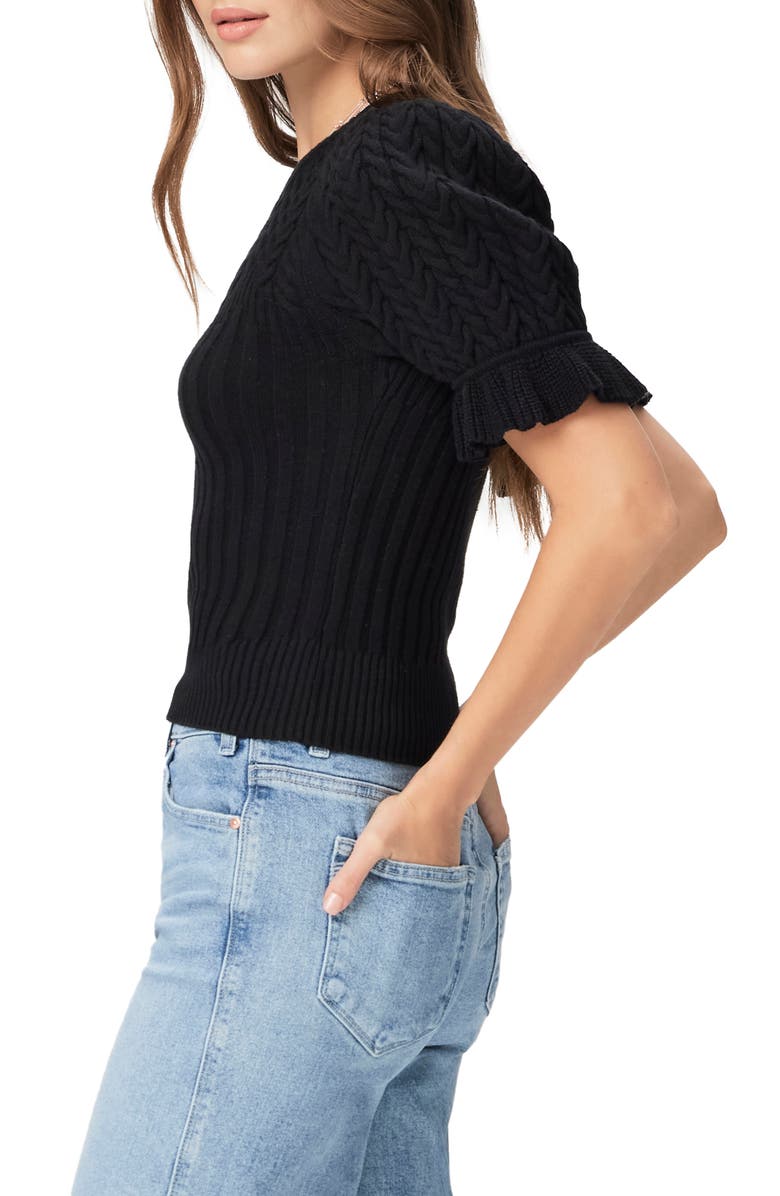 PAIGE Ansa Puff Sleeve Cotton Blend Rib Sweater, Alternate, color, Black