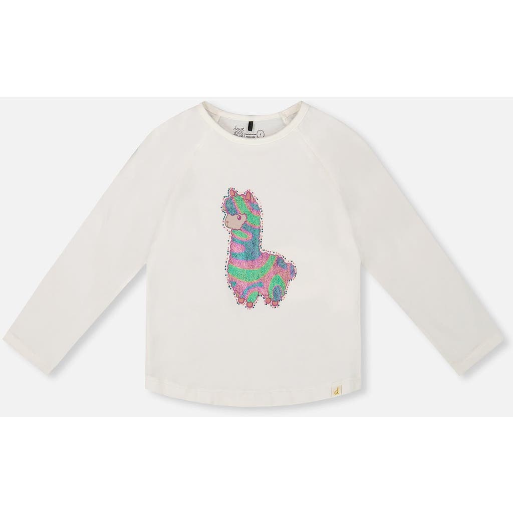 Deux Par Deux Organic Cotton T-shirt With Llama In White