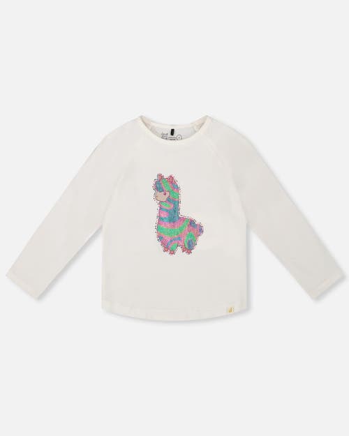 Deux Par Deux Organic Cotton T-shirt With Llama In White