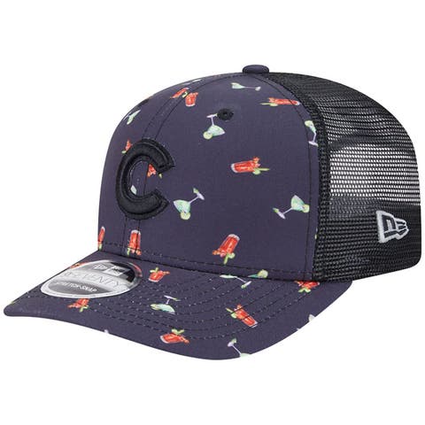Men's New Era Black Chicago Cubs Adventure Drinks Pattern 9SEVENTY Stretch-Snap Hat