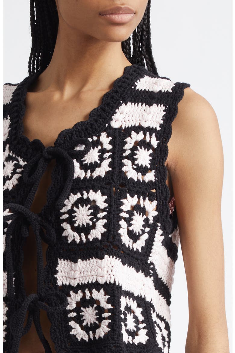 Organic Cotton Crochet Vest, Alternate, color, PRIMROSE PINK/ BLACK
