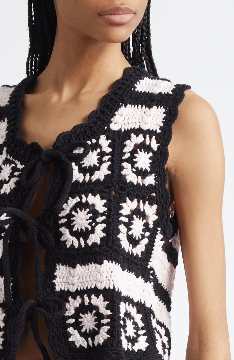 Ganni Organic Cotton Crochet Vest, Alternate, color, Primrose Pink/ Black