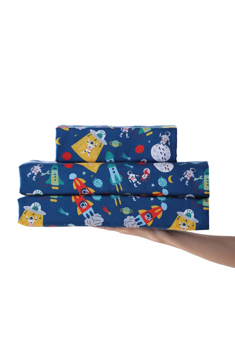 POPPY AND FRITZ Space Print Microfiber Sheet Set, Alternate, color, Blue