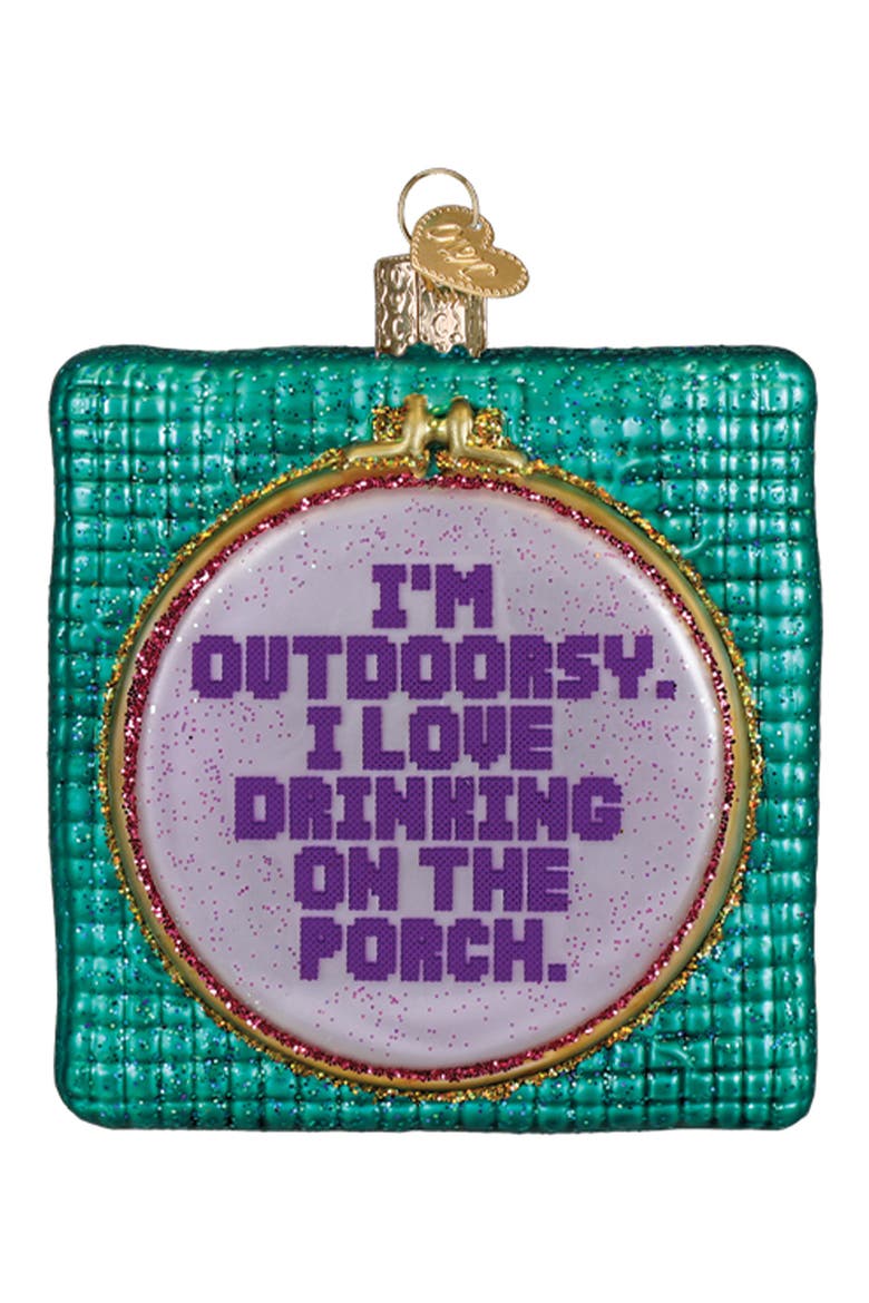 I'm Outdoorsy Glass Christmas Ornament, Main, color, TURQUOISE GREEN