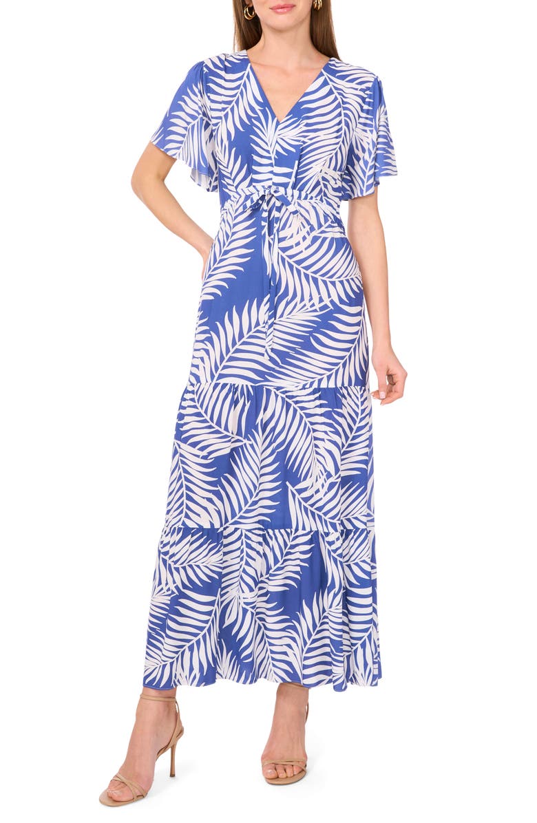 Vince Camuto Palm Print Tiered Maxi Dress, Alternate, color,