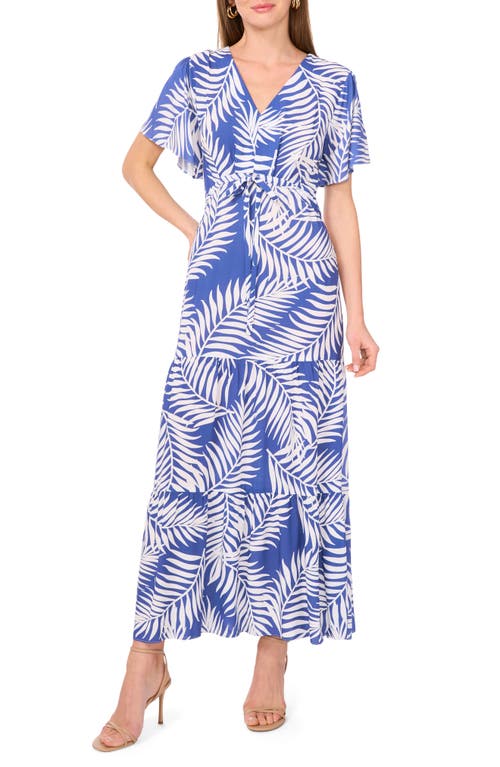 Vince Camuto Palm Print Tiered Maxi Dress In Cool Waters