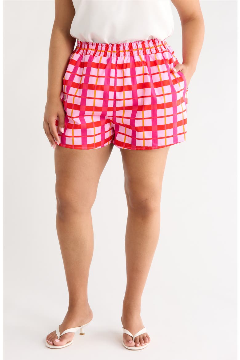 Darvy Check High Waist Shorts, Main, color, PINKS-ORG