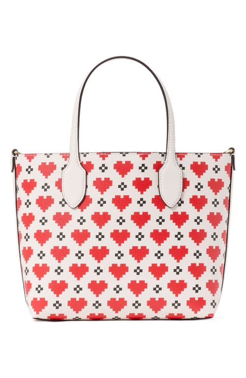 Kate Spade Bleecker Pixelated Hearts Printed Pvc Small Crossbody Tote In Cream.