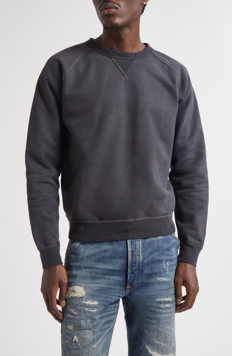 Double RL Cotton & Wool French Terry Crewneck Sweatshirt, Main, color, Black Heather