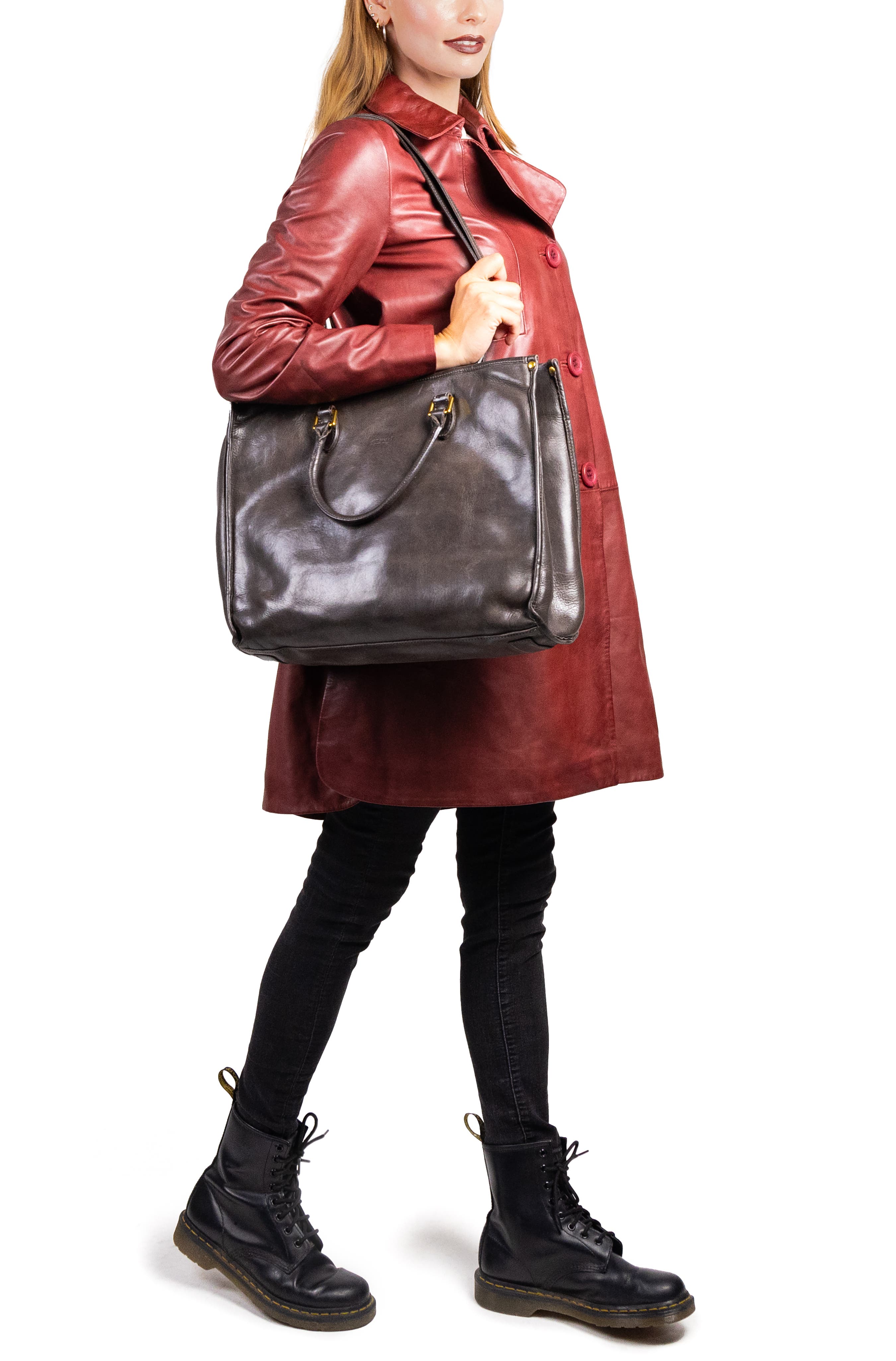 OLD TREND Clivia Genuine Leather Structured Carryall Tote, Alternate, color, Grey