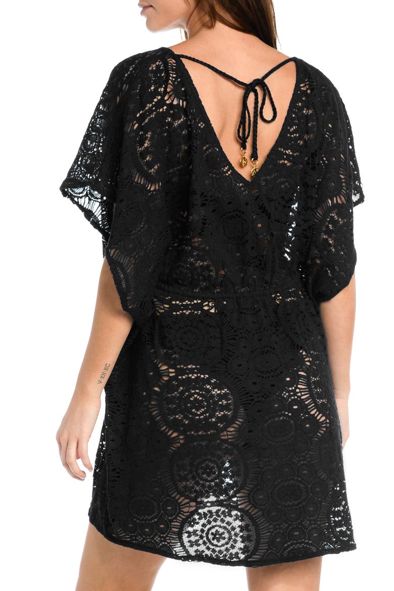 Crochet Cover-Up Caftan, Alternate, color, BLACK