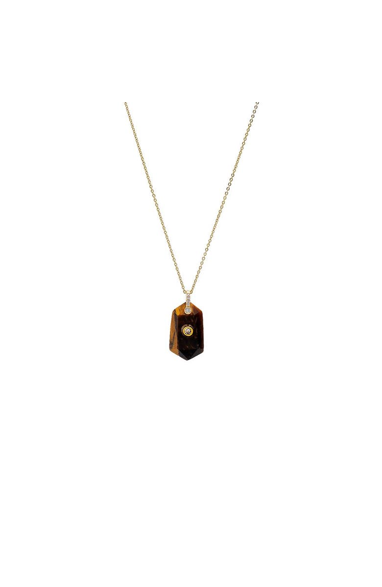 BY ADINA EDEN CZ Bezel Unique Shape Natural Stone Necklace, Main, color, Tiger Eye