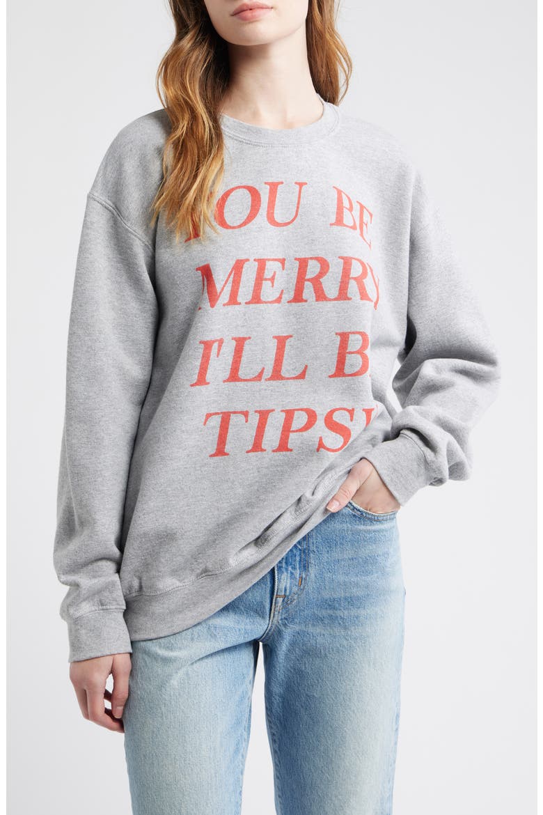 Be Merry Cotton Blend Crewneck Sweatshirt, Main, color, HEATHER GREY